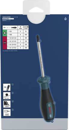 Bộ tua vít Bosch PRO PZ/SL 6 chi tiết với cán thép S2.